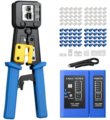 RJ45 Crimpzangen-Set für CAT5/CAT6, mit Tester, 50 Steckern & Zubehör