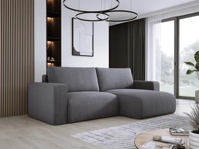 Produktbild von DomoHome Universelles Ecksofa Mit Schlaffunktion Und Bettkasten Weicher Cordstoff Flexibel Stellbar Rechts-Layout Schlaffläche: 205x125cm Größe: 247x143x83cm Farbe: Grau
