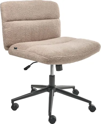 Produktbild von BELIANI Schreibtischstuhl Beige Bouclé Gepolstert Gesteppt Teddy Optik Drehbar Höhenverstellbar mit Wippfunktion ohne Armlehnen Moderner Drehstuhl