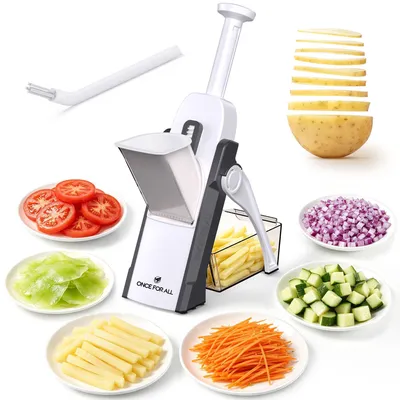 Immagine prodotto di Mandolina da cucina manuale, affettatrice multifunzionale per verdure, ideale per tagliare a fette, a julienne e a cubetti