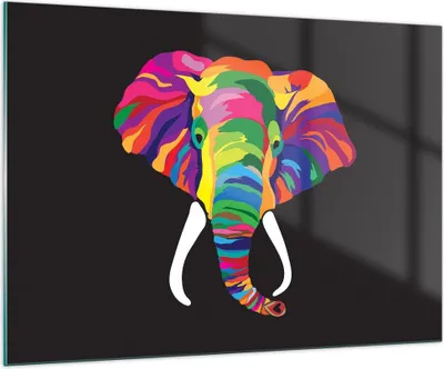 Produktbild von Bilder auf glas - Elefant spaß bunt tier - 100x70cm - Glasbilder - Wandbilder - Kunstdruck - zum Aufhängen bereit - Wanddekoration aus Glas - Glas Bilder - Wandbild auf Glas - GAA100x70-2928