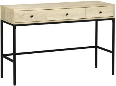 Immagine prodotto di Scrivania in legno di alta qualità con 3 cassetti, struttura in acciaio, 120x39,8x78 cm, finitura naturale/nero lucido