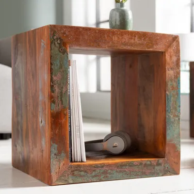 Produktbild von Massiver Beistelltisch JAKARTA 45cm bunt Cube aus recyceltem Holz Regal