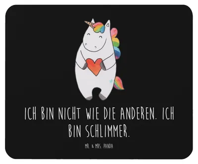 Produktbild von Mr. & Mrs. Panda Mouse Pad Einhorn Herz - Schwarz - Geschenk, pc mauspad, Mousepad, Unicorn, gummi, Freundin, Einhörner, Schlimm