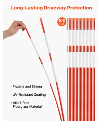 Immagine prodotto di SucceBuy pali da neve, 100 pezzi, lunghezza 1829 mm, diametro 7,87 mm, pali da vialetto con punte in acciaio da 30 cm, segnaletica riflettente per vialetti, pali in fibra di vetro per parcheggi, marciapiedi e lavori di sgombero neve