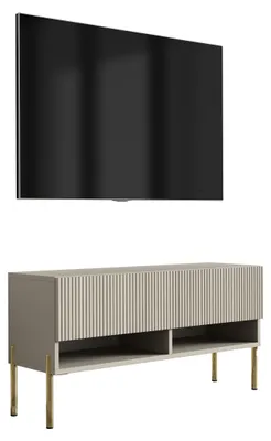 Produktbild von TV-Schrank mit geriffelter Front, Kaschmir, geraden goldenen Beinen, 100 × 32 × 52 cm