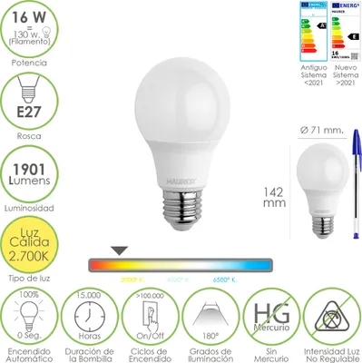 Productafbeelding van Maurer 19073095, 16 Watt, 130 Watt, fitting E27, 1901 lumen