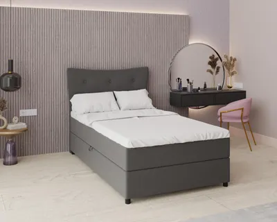 Produktbild von Boxspringbett, 120cm x 200cm, Grau, mit Bettkasten, Matratze und Topper, Einzelbett, NEVADA, Panda Möbel