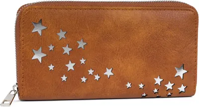 Produktbild von styleBREAKER Damen Portemonnaie mit Metallic Sternen | große Geldbörse mit Reißverschluss, Kartenfächern & Handyfach, Kunstleder 19 x 10 cm