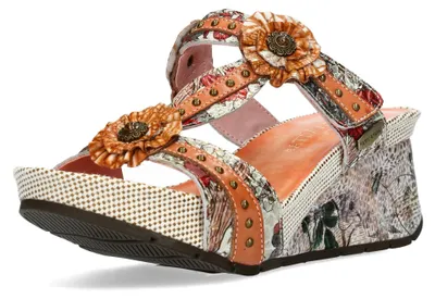 Produktbild von Laura Vita Damen Pantolette mit Nieten Plateau und Keilabsatz Barry 44, Größe:37 EU, Farbe:Orange