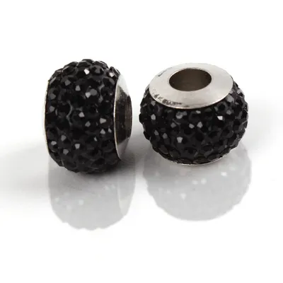 Zdjęcie produktu dla Koraliki przekładki z dużymi otworami, koraliki rondelle rhinestone błyszczące 12 mm, 10 sztuk, czarne