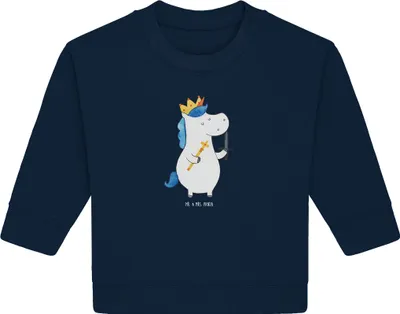 Produktbild von Mr. & Mrs. Panda Organic Baby Pullover Einhorn König mit Schwert 12. - 18. Monat - French Navy - Geschenk, Mittelalter, Bullover, Ritter, Unicorn, Einhörner