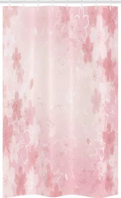 Image de ABAKUHAUS Rideau de douche étroit rose, motif floral cerisier en fleurs, ensemble de décoration de salle de bain en tissu avec crochets, 120 x 180 cm, rose