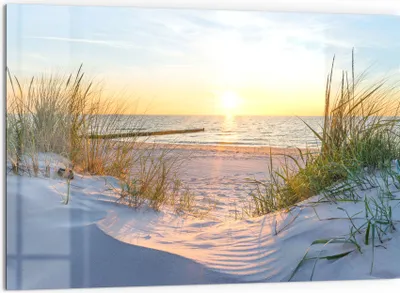 Produktbild von DEQORI Küchenrückwand Glas 60x40 cm 'Abendsonne an der Ostsee' Spritzschutz Bad Rückwand