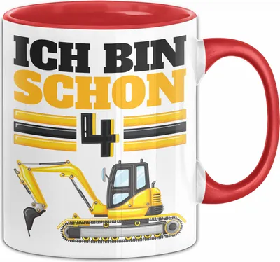 Produktbild von 4. Geburtstag Geschenk Tasse Becher Jungs Bagger Ich Bin Schon 4 (Rot)