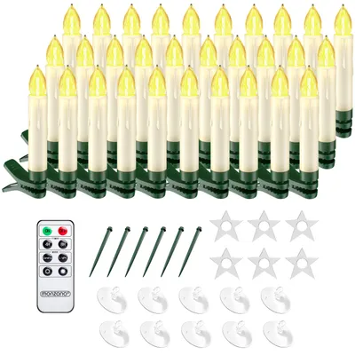 Produktbild von MONZANA® Christbaumkerzen LED Kabellos 30er Set Batterie Timer Fernbedienung Echtwachs Optik Lichterkette Weihnachten Flackernd Warmweiß Tannenbaum
