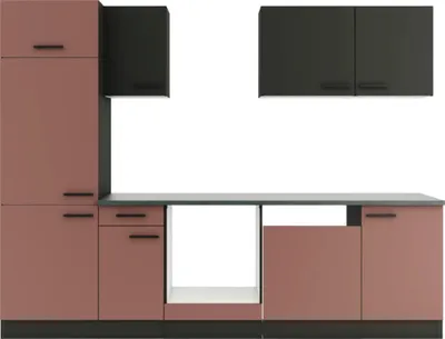 Produktbild von Optifit Küchenzeile ohne Geräte Madrid420/Nizza407 270 cm anthrazit rostrot matt zerlegt Variante reversibel KPMN 2702OE