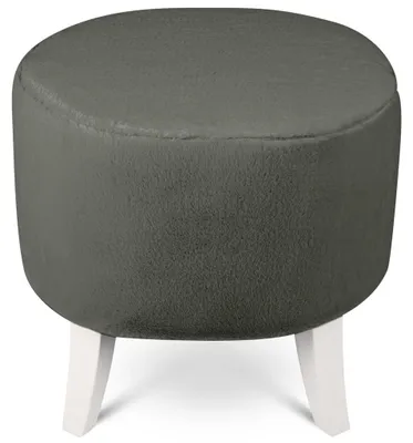 Produktbild von MG Design Ovaler Kunstfell-Hocker 42 x 52 cm in Grau mit Holzbeinen - Gepolsterter Fußhocker für Wohnzimmer oder Schlafzimmer