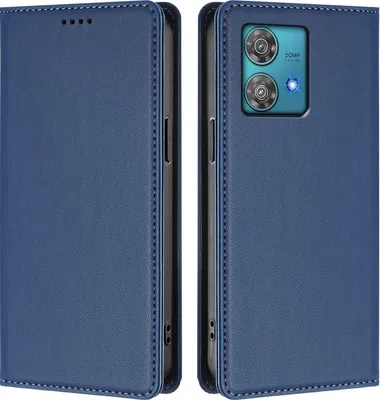 Image de Etui en cuir pour Motorola Edge 40 Neo, étui magnétique en cuirPolyuréthaneavec support Bleu foncé