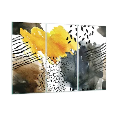 Produktbild von Bilder auf glas - 3 Teile - Abstraktion Muster Flecken - 105x70cm - Glasbilder - Wandbilder - Bilder - zum Aufhängen bereit - Wanddekoration aus Glas - Glas Bilder - Wandbild auf Glas - GCE105x70-4282