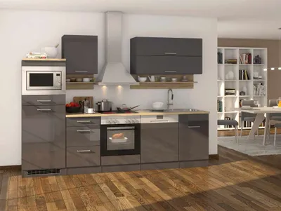 Produktbild von Held Küchenzeile mit E-Geräten & Geschirrspüler - 280 cm breit - Hochglanz Grau – Seattle