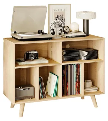 Image de Étagère pour platines vinyles - Meuble de rangement pour vinyles - Jusqu'à 350 disques - Étagères ouvertes - Étagère cubique - À monter soi-même - En bois
