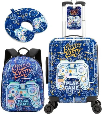 Productafbeelding van Kinderkoffer Set - 3-delig met Rugzak en Nechkussen - Hard Schaal - Blauw