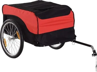 Imagen del producto de Remolque para bicicletas de carretera – Capacidad de carga: 40 kg – Remolque para bicicletas – Carro para bicicletas de carretera – Remolque – Color: rojo/blanco – Dimensiones: 130 x 77 x 65 cm
