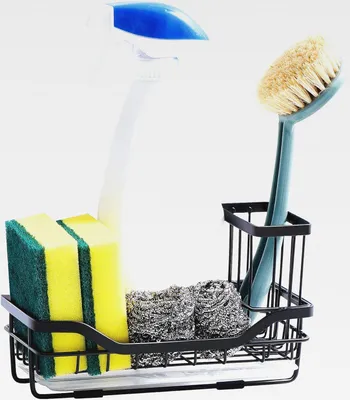 Produktbild von Spülbecken Organizer, Spülorganizer Sink Organizer mit Ablaufwanne, Spüle Organizer, Spülbürstenhalter Waschbecken Spülorganizer für Schwamm, Bürsten Seifenspender Schwarz