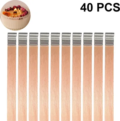 Produktbild von 40 Stück Holz Kerze Dochte Kerze Kerne Natürliche Umweltfreundliche Docht für Kerzenherstellung und Kerze DIY Handwerk Machen