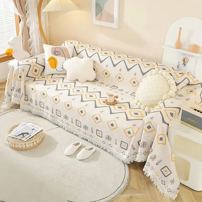 Produktbild von Sofa Überwurf Decke großer Couchdecke Überwurf Sofa Decke Wendbare Sofabezug, Sofadecken zum Abdecken, Tagesdecke mit dekorativen Quasten 180 * 300cm