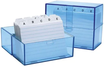Produktbild von Karteibox A7 200 Karten incl. Karten und Register transluzent blau Packung mit 8 Stück