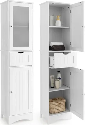 Immagine prodotto di Mobiletto alto per bagno, marca COSTWAY, regolabile, dimensioni 40 x 30 x 170 cm, colore bianco