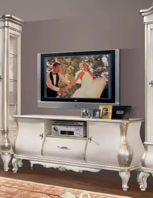 Produktbild von Klassische Weiße Wohnwand TV-Ständen 2x Vitrinen Elegantes Set 3tlg Schrank