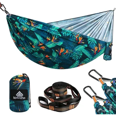 Produktbild von Ultraleichte Hängematte 300 kg Tragkraft 275x140 cm atmungsaktiv schnelltrocknend inkl. Karabiner & Schlingen für Camping Garten Outdoor
