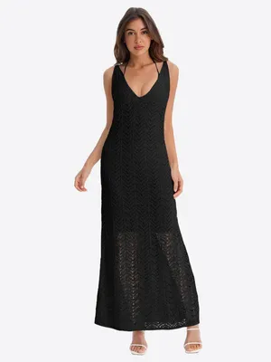 Produktbild von Damen-Strand-Maxikleid, V-Ausschnitt, ärmellos, lang, halbtransparent
