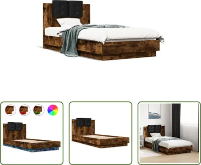 Produktbild von The Living Store Bettgestell mit Kopfteil und LED-Leuchten Räuchereiche 75x190cm
