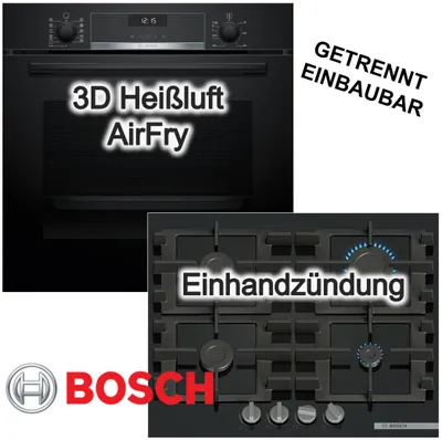 Produktbild von Backofen-Set Bosch Backofen 3D-Heißluft AirFry EcoClean +Gaskochfeld Elektronische Einhandzündung Zündsicherung