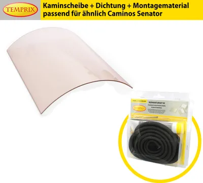 Produktbild von Ofenglas passend für Caminos Senator mit Reparaturset | Kaminglas & Ofenscheibe - Kaminscheibe & Ofenglas gebogen