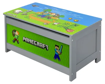 Produktbild von roba Spielzeugtruhe 'Minecraft' mit Deckel - Klappbare Sitzfläche - Grau \ Grün