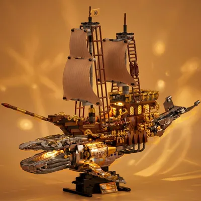 Imagen del producto de Juguete de construcción 2 en 1: ballena técnica y barco pirata, con 1960 piezas, con luces, para niños