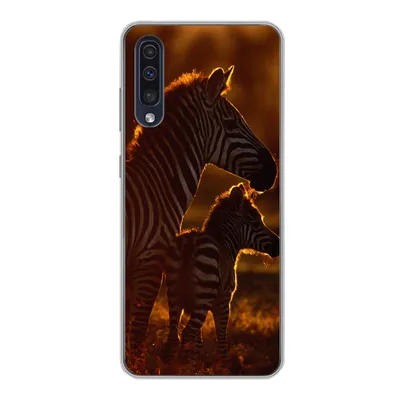 Produktbild von MuchoWow® Handyhülle Schutzhülle Hülle für Samsung Galaxy A30s Zebra - Sonne - Fohlen Silikon Softcase Handy Hülle - Karteninhaber
