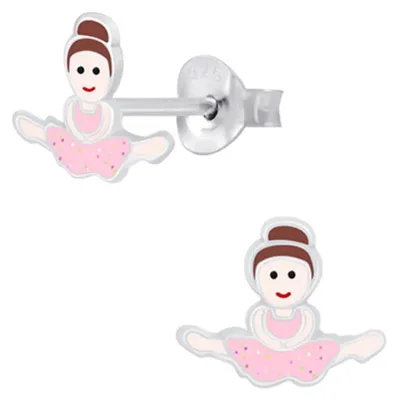 Produktbild von Kinder Ohrringe Silber 925 Ohrstecker Ballerina Rosa