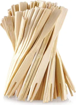 Image de 100 fourchettes en bois de bambou pour snacks et apéritifs - jetables