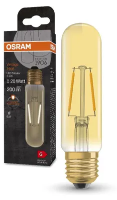 Zdjęcie produktu dla Żarówka LED Dekoracyjna Tubularna E27 2.5W = 20W 200lm 2000K Ciepła 300° Vintage 1906 Osram