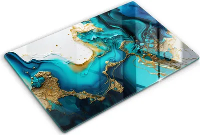 Produktbild von Glasschneideplatte - Herdabdeckplatte - 80x52 cm -Schneidebrett - Spritzschutz -Türkisabstraktion