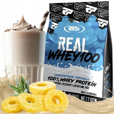 Produktbild von Real Pharm Molkenproteinkonzentrat WPC protein 700g Eiweißpulver geschmack: White Chocolate Pineapple