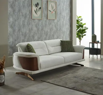 Produktbild von Dreisitzer Couch Weiß Polstersofa Sofa 3 Sitzer Stoffsofa Sofas