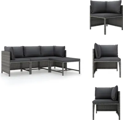 Produktbild von vidaXL 4-tlg. Garten-Lounge-Set mit Kissen Poly Rattan Grau -  Gartensofaelemente