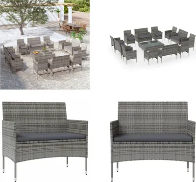 Produktbild von vidaXL 16 tlg. Garten Lounge Set mit Auflagen Poly Rattan Grau - Garten-Lounge-Set - Garten-Lounge-Sets - Terrassenmöbel - Gartenmöbel